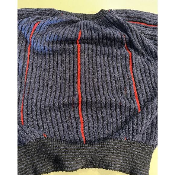 Vintage Brenda French Navy Blue Red Striped Pullover Sweater Artsy Hand Loomed - Picture 6 of 12